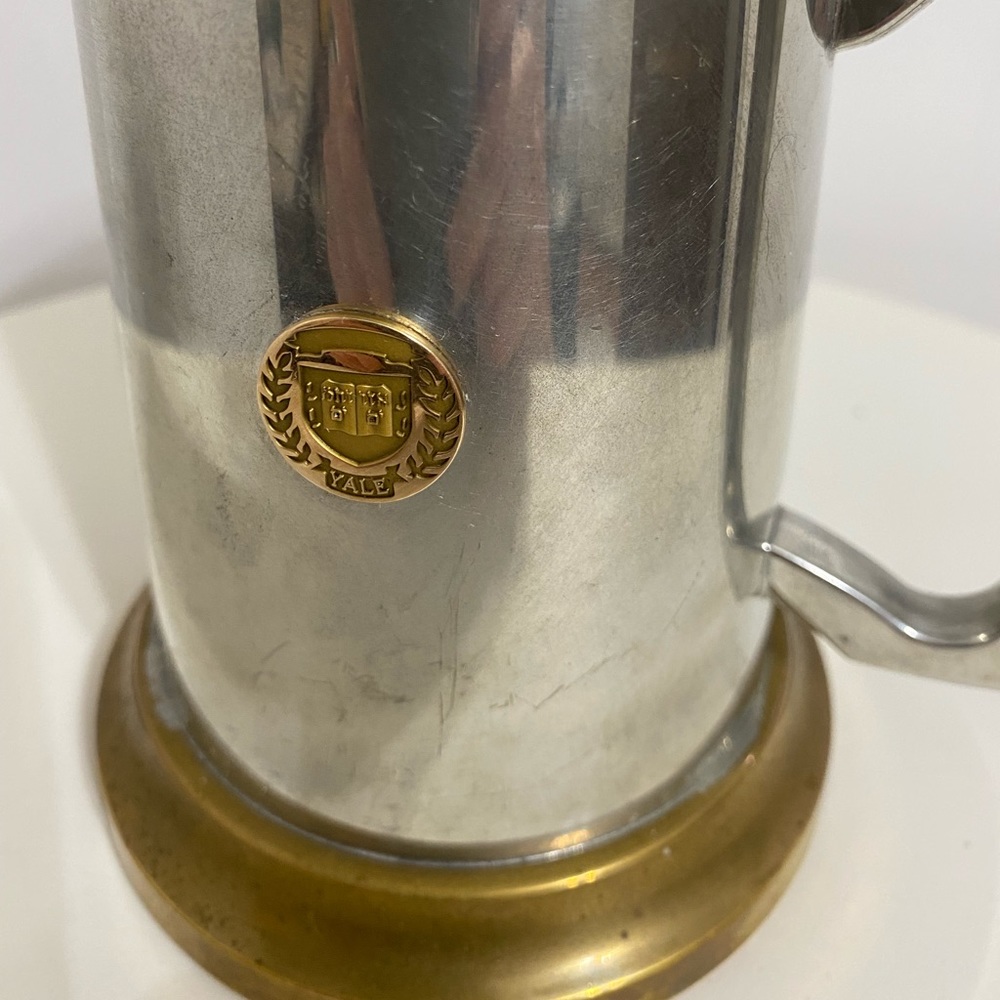 Yale Vintage Pewter & Brass Stein/ Mug with Glass